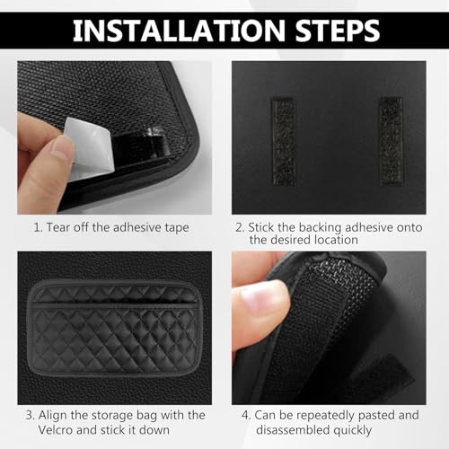 CoolShef Leather Black Car Storage Organizer Pouch, Self-Adhesive PU Armrest Organizers for Phone, Keys, Accessories or Charging Cables, Seat Side Gap Box, Automobiles - Image 4
