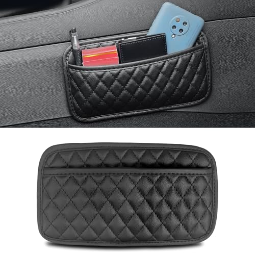 CoolShef Leather Black Car Storage Organizer Pouch, Self-Adhesive PU Armrest Organizers for Phone, Keys, Accessories or Charging Cables, Seat Side Gap Box, Automobiles - Image 1