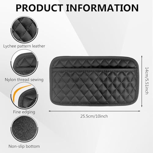 CoolShef Leather Black Car Storage Organizer Pouch, Self-Adhesive PU Armrest Organizers for Phone, Keys, Accessories or Charging Cables, Seat Side Gap Box, Automobiles - Image 2
