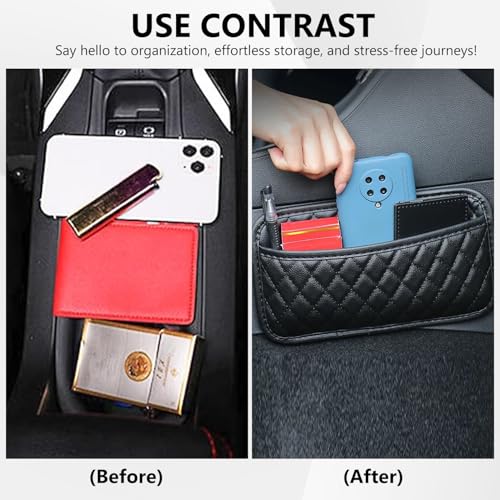 CoolShef Leather Black Car Storage Organizer Pouch, Self-Adhesive PU Armrest Organizers for Phone, Keys, Accessories or Charging Cables, Seat Side Gap Box, Automobiles - Image 3