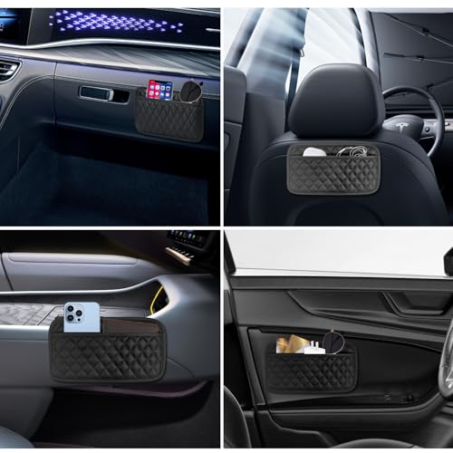 CoolShef Leather Black Car Storage Organizer Pouch, Self-Adhesive PU Armrest Organizers for Phone, Keys, Accessories or Charging Cables, Seat Side Gap Box, Automobiles - Image 5