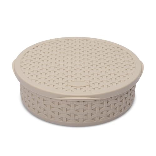 Jaypee Plus Spice Souk Knitted Pattren 7 compartment Air Tight Kitchen Organizer Round Masala Dabba | Spice Box | Spice Jar with Spoon for Kitchen, Beige - Image 4