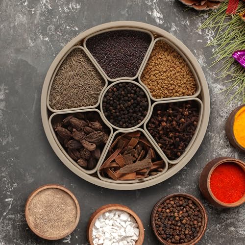 Jaypee Plus Spice Souk Knitted Pattren 7 compartment Air Tight Kitchen Organizer Round Masala Dabba | Spice Box | Spice Jar with Spoon for Kitchen, Beige - Image 3