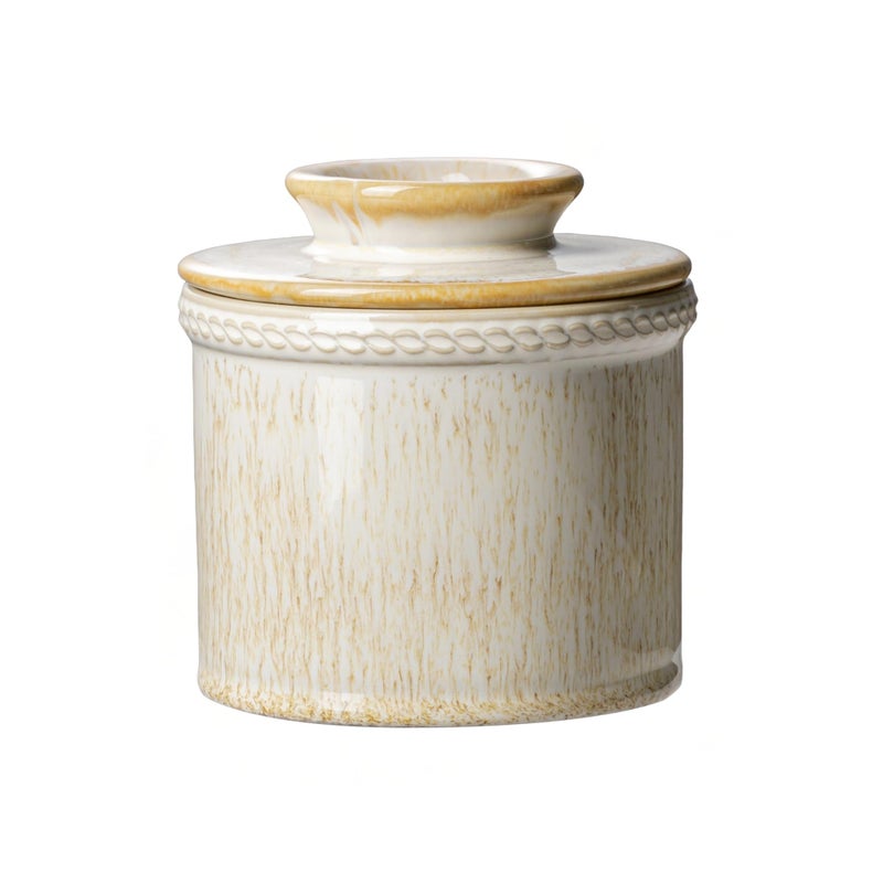 Jersinwei Butter Crock with Lid, Ceramic Butter Crock for Spreadable Soft Butter, Vintage Chain-Rim Design, Home and Kitchen Decor, Housewarming Gift, Cream Vein White - Image 1