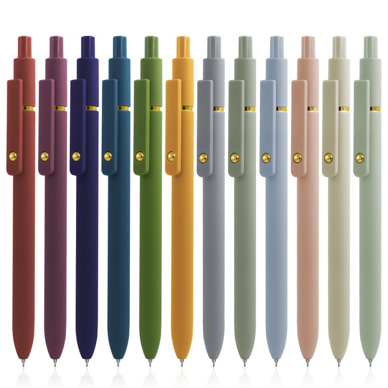 UIXJODO Gel Pens, 12 Pcs Black Ink Pens for Women, 0.5mm Fine Point Smooth Writing Pens, High-End Series Retractable Pens for Journaling Note Taking (12 Pcs Gold Morandi and Vintage) - Image 1
