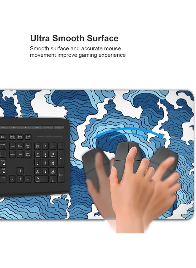 إيروريكس وسادة ماوس يابانية زرقاء وبيضاء كبيرة جدًا وطويلة جدًا ووسادة ماوس ممتدة كبيرة جدًا وقاعدة مطاطية غير قابلة للانزلاق وحواف مخيطة ووسادة ماوس 31.5 × 11.8 بوصة - Image 5