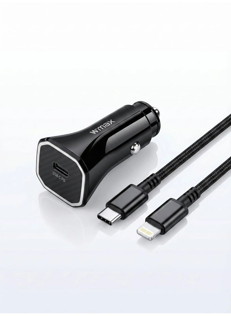 WELLMAX WM 45W PD Car Charger Fast Charging Adapter with Lightning Cable USB C Car Charger for iPhone iPad Compact Travel Charger for Vehicle Cigarette Lighter - Image 2