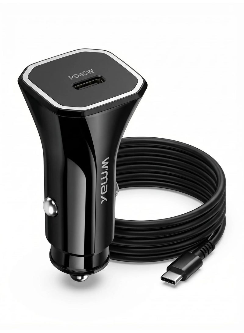 WELLMAX WM 45W PD Car Charger Fast Charging Adapter with Lightning Cable USB C Car Charger for iPhone iPad Compact Travel Charger for Vehicle Cigarette Lighter - Image 3