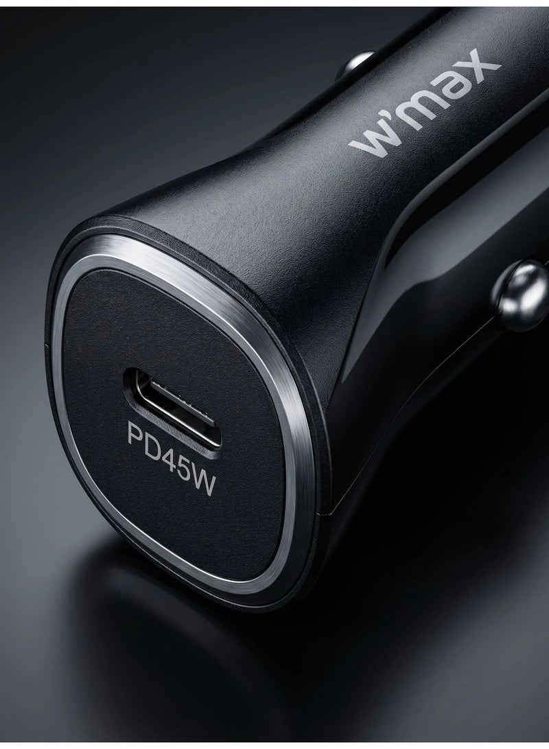 WELLMAX WM 45W PD Car Charger Fast Charging Adapter with Lightning Cable USB C Car Charger for iPhone iPad Compact Travel Charger for Vehicle Cigarette Lighter - Image 5
