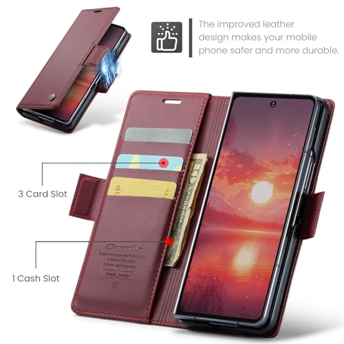 Rerzoiro for Samsung Galaxy Z Fold 7 Case, Premium PU Leather Wallet Case Flip Cover with [RFID Blocking][Card Holder][Stand Function] Shockproof Protective for Samsung Galaxy Z Fold 7, Red - Image 3