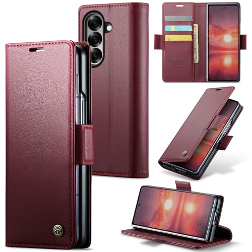 Rerzoiro for Samsung Galaxy Z Fold 7 Case, Premium PU Leather Wallet Case Flip Cover with [RFID Blocking][Card Holder][Stand Function] Shockproof Protective for Samsung Galaxy Z Fold 7, Red - Image 1