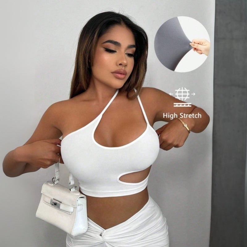 Women's Sleeveless Cropped T-Shirt White - Image 4