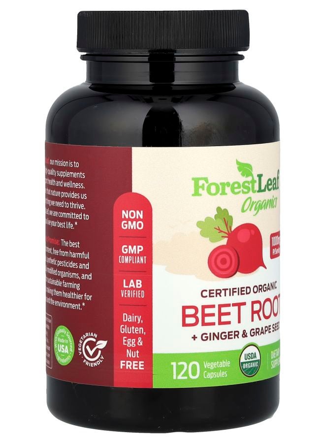 ForestLeaf كبسولات الشمندر العضوي المعتمد + الزنجبيل وبذور العنب 120 كبسولة نباتية - Image 2