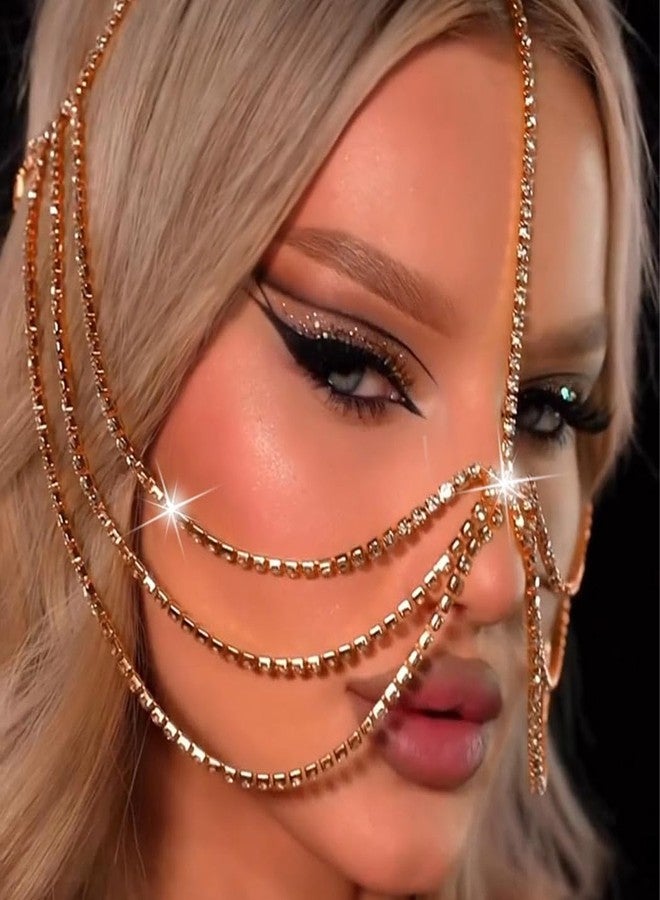Aularso Layerd Head Chain Crystal Head Jewelry Gold Face Chain Costume Rhinestone Headbands Chain for Women (Gold) - Image 3