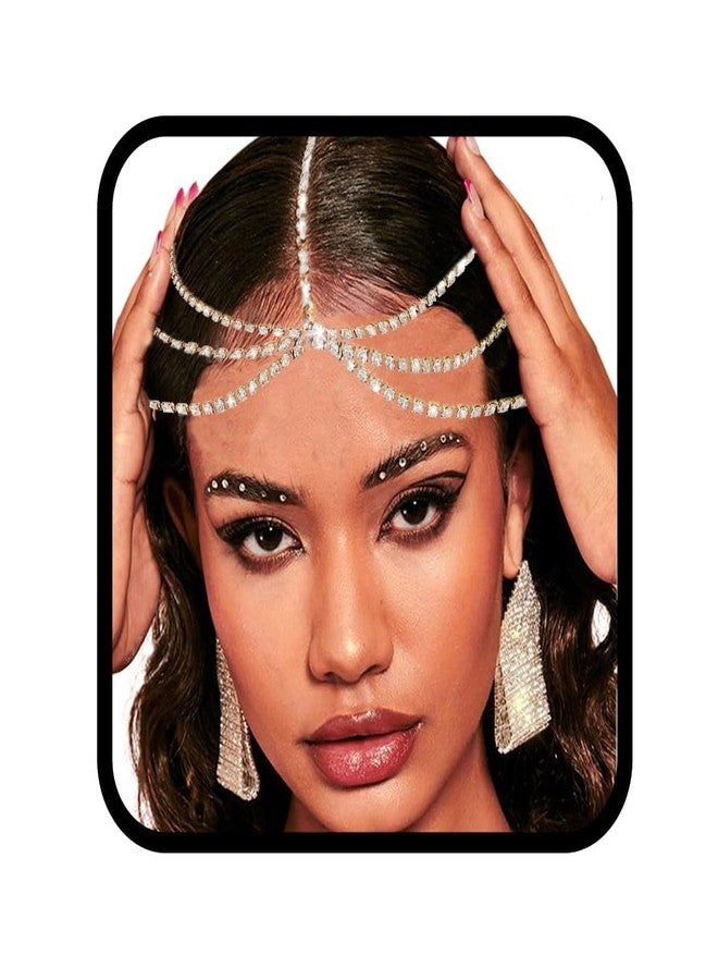 Aularso Layerd Head Chain Crystal Head Jewelry Gold Face Chain Costume Rhinestone Headbands Chain for Women (Gold) - Image 1
