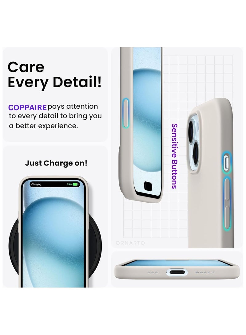 Case for iPhone 15  Slim Fit Soft Back TPU Cover Flexible Silicone Cover Matte for iPhone 15 (Stone) - Image 3