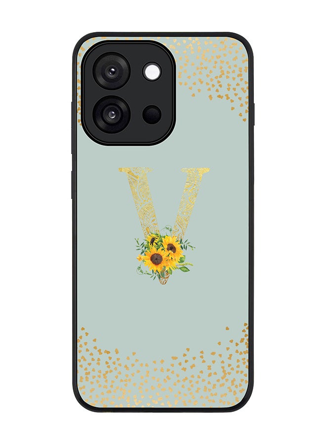 For OnePlus 13s / 13T Case,Slim fit Camera Protection, Shockproof Thin Phone cover  - Custom Floral Monogram - V  (Light Grey )