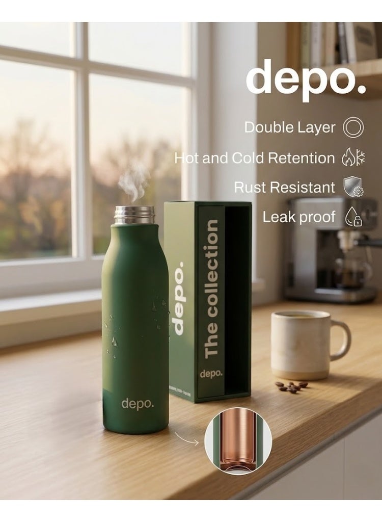 Depo Double-Wall Stainless Steel Vacuum Insulated Water Bottle (500 ml) - Hot & Cold Thermal Flask, Leak-Proof & BPA-Free Portable Water Flask for Travel, Gym, Office & Daily Use - Green - Image 4