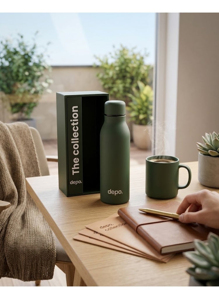 Depo Double-Wall Stainless Steel Vacuum Insulated Water Bottle (500 ml) - Hot & Cold Thermal Flask, Leak-Proof & BPA-Free Portable Water Flask for Travel, Gym, Office & Daily Use - Green - Image 3