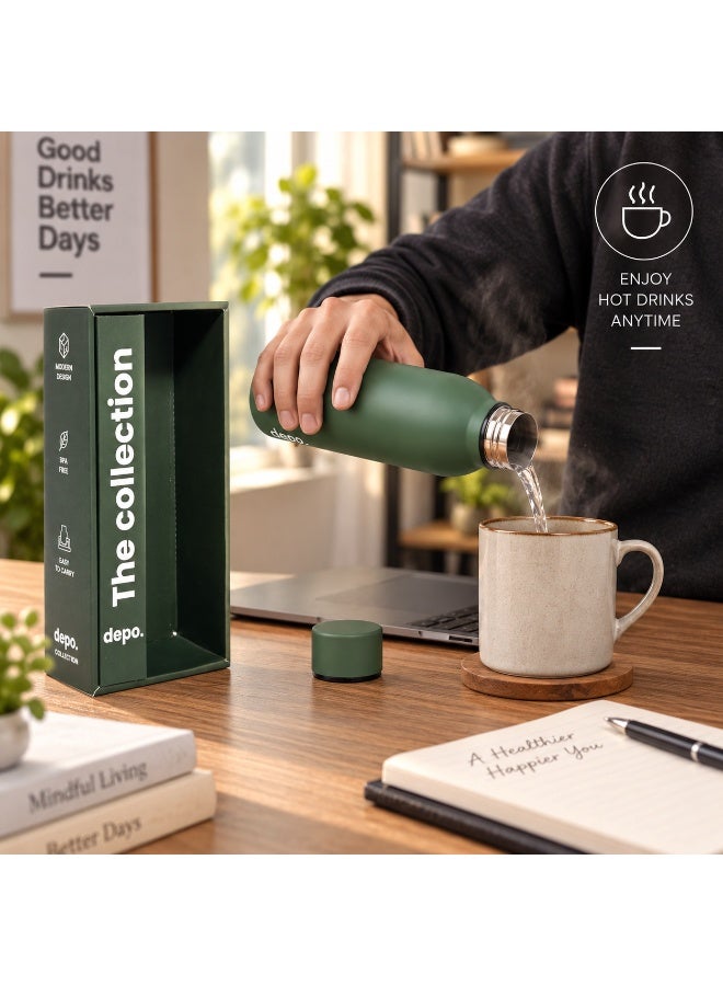 Depo Double-Wall Stainless Steel Vacuum Insulated Water Bottle (500 ml) - Hot & Cold Thermal Flask, Leak-Proof & BPA-Free Portable Water Flask for Travel, Gym, Office & Daily Use - Green - Image 5