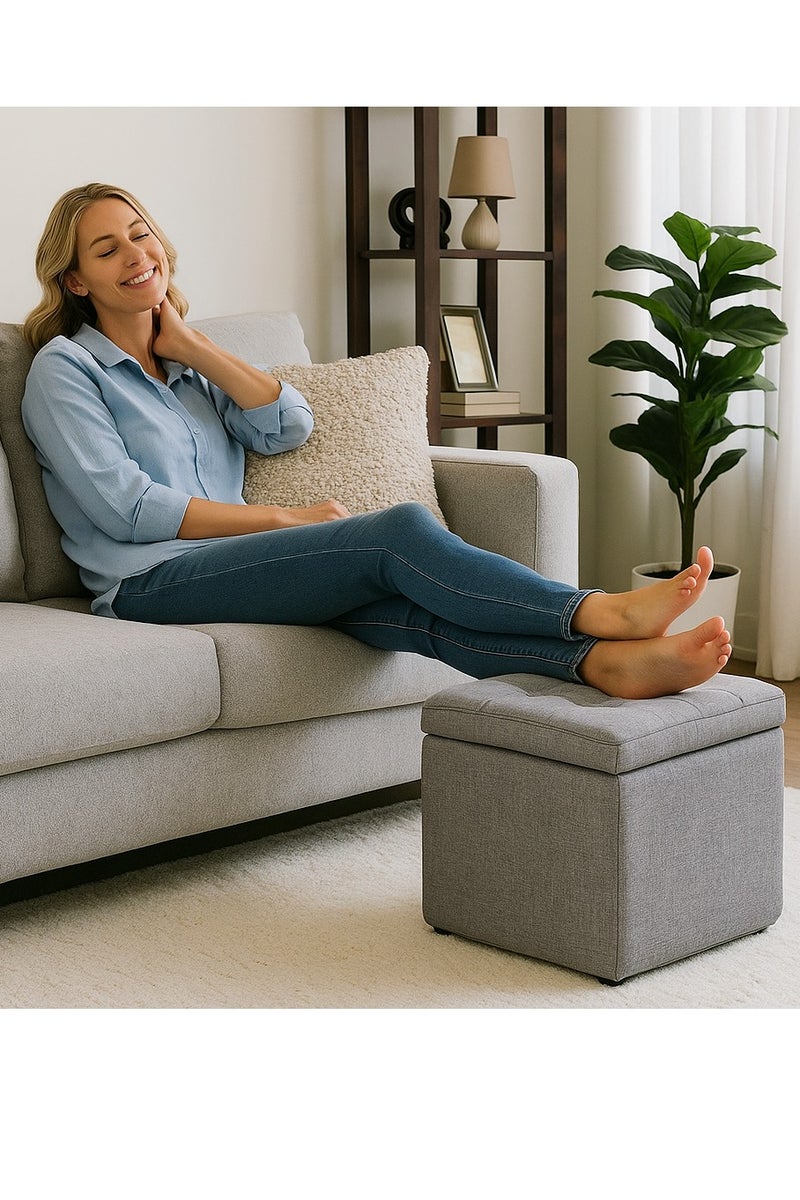 𝐅𝐅𝐃 Ottoman Storage Footrest Stool - Multifunctional Square Storage Ottoman Cube with Memory Foam Seat, Shoe Changing Bench, Storage Box & Extra Seating for Living Room, Bedroom, Entryway (30x30x35 cm) - Image 1