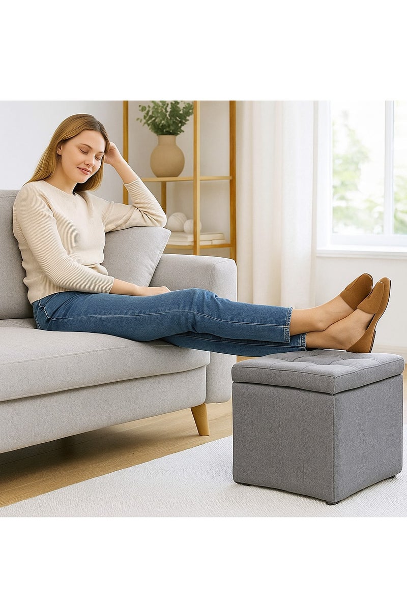 𝐅𝐅𝐃 Ottoman Storage Footrest Stool - Multifunctional Square Storage Ottoman Cube with Memory Foam Seat, Shoe Changing Bench, Storage Box & Extra Seating for Living Room, Bedroom, Entryway (30x30x35 cm) - Image 3