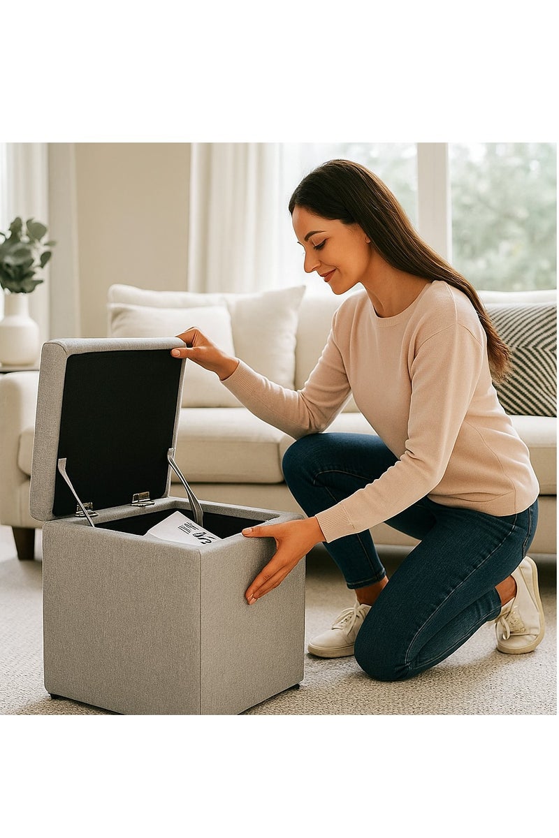 𝐅𝐅𝐃 Ottoman Storage Footrest Stool - Multifunctional Square Storage Ottoman Cube with Memory Foam Seat, Shoe Changing Bench, Storage Box & Extra Seating for Living Room, Bedroom, Entryway (30x30x35 cm) - Image 4