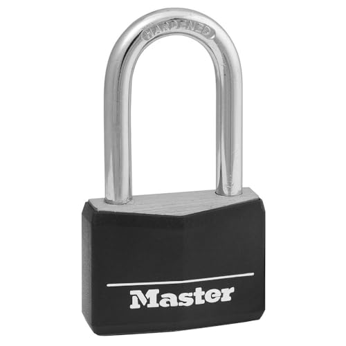 Master Lock Black Covered Aluminum Lock, Gym Locker Lock with Key, Outdoor Padlock with Long Shackle for Gates, Fences, Toolboxes, and More,141DLF - Image 1