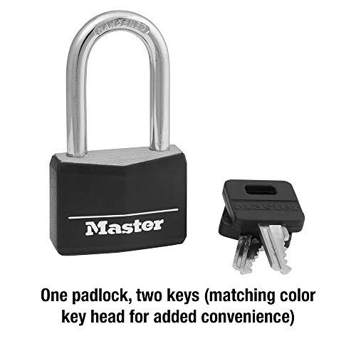 Master Lock Black Covered Aluminum Lock, Gym Locker Lock with Key, Outdoor Padlock with Long Shackle for Gates, Fences, Toolboxes, and More,141DLF - Image 4