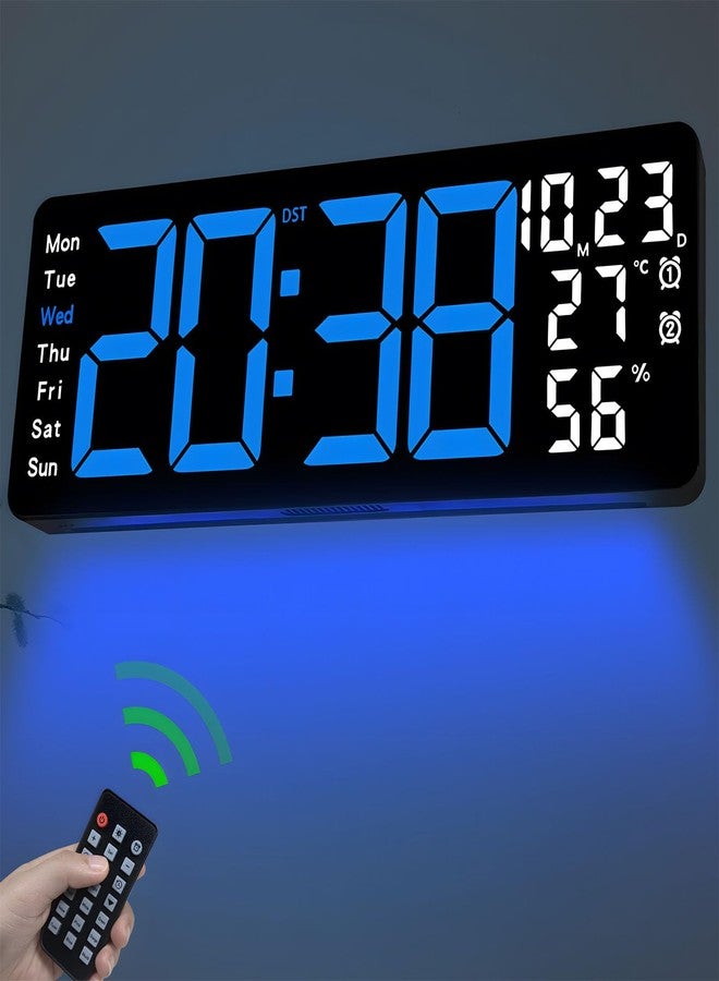 JoFomp 17.3" Large Digital Wall Clock, LED Digital Clock Large Display with Remote Control, Alarm Clock with Temp/DST/Dimmer/Humidity/Timer/Ambient Light - 12/24H, Alarm Wall Clock for Bedroom - Image 1