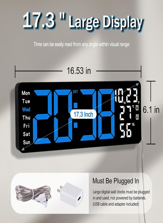 JoFomp 17.3" Large Digital Wall Clock, LED Digital Clock Large Display with Remote Control, Alarm Clock with Temp/DST/Dimmer/Humidity/Timer/Ambient Light - 12/24H, Alarm Wall Clock for Bedroom - Image 2