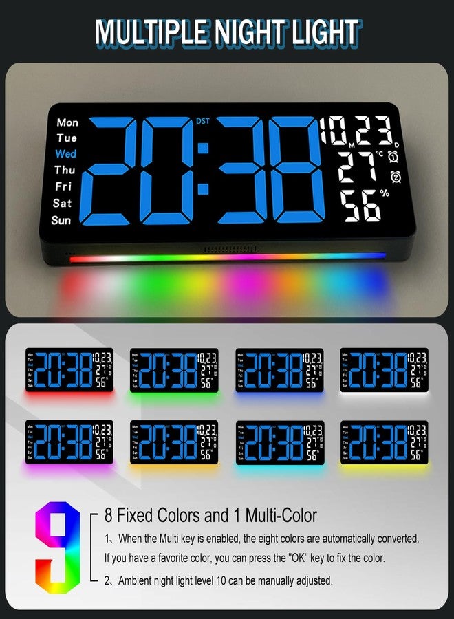 JoFomp 17.3" Large Digital Wall Clock, LED Digital Clock Large Display with Remote Control, Alarm Clock with Temp/DST/Dimmer/Humidity/Timer/Ambient Light - 12/24H, Alarm Wall Clock for Bedroom - Image 3