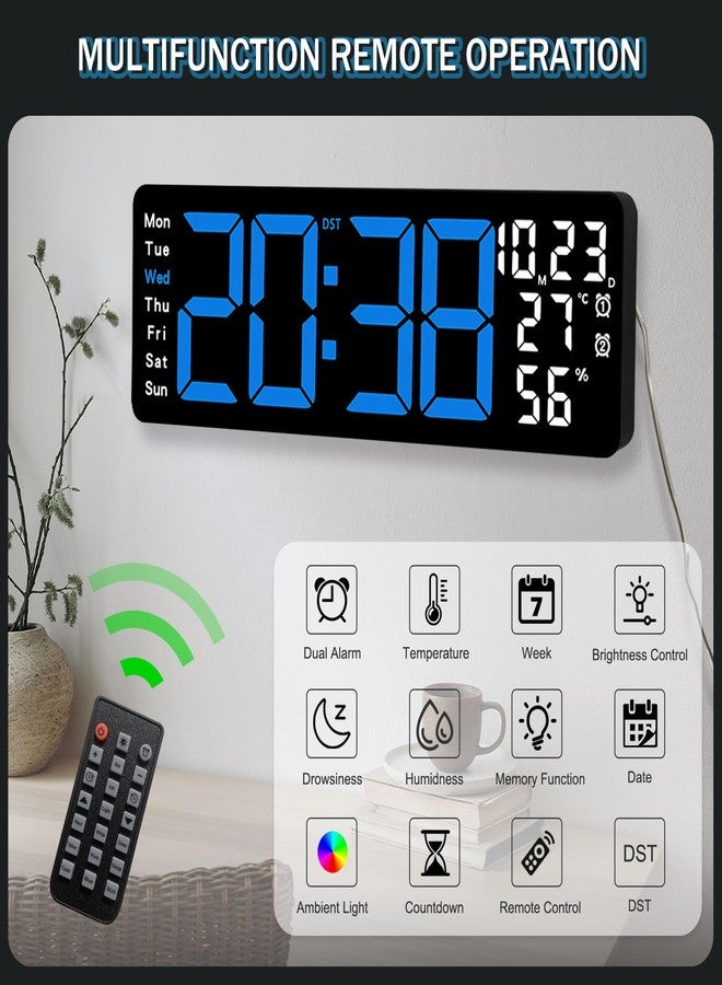 JoFomp 17.3" Large Digital Wall Clock, LED Digital Clock Large Display with Remote Control, Alarm Clock with Temp/DST/Dimmer/Humidity/Timer/Ambient Light - 12/24H, Alarm Wall Clock for Bedroom - Image 4