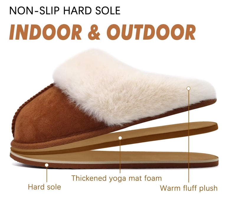 KuaiLu Womens Cozy Memory Foam Slippers Ladies Fuzzy Faux Fur Lined Warm Arch Support House Shoes Slip on Comfy Winter Scuff Indoor Outdoor Rubber Hard Sole Orthotic Plush Bedroom Chestnut Size 8.5 - Image 5