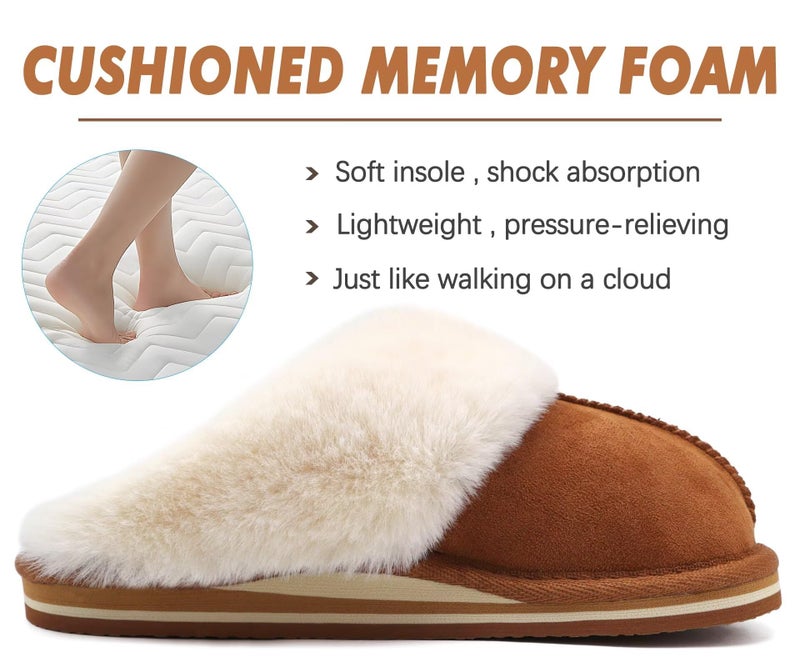 KuaiLu Womens Cozy Memory Foam Slippers Ladies Fuzzy Faux Fur Lined Warm Arch Support House Shoes Slip on Comfy Winter Scuff Indoor Outdoor Rubber Hard Sole Orthotic Plush Bedroom Chestnut Size 8.5 - Image 3