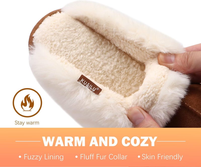 KuaiLu Womens Cozy Memory Foam Slippers Ladies Fuzzy Faux Fur Lined Warm Arch Support House Shoes Slip on Comfy Winter Scuff Indoor Outdoor Rubber Hard Sole Orthotic Plush Bedroom Chestnut Size 8.5 - Image 4