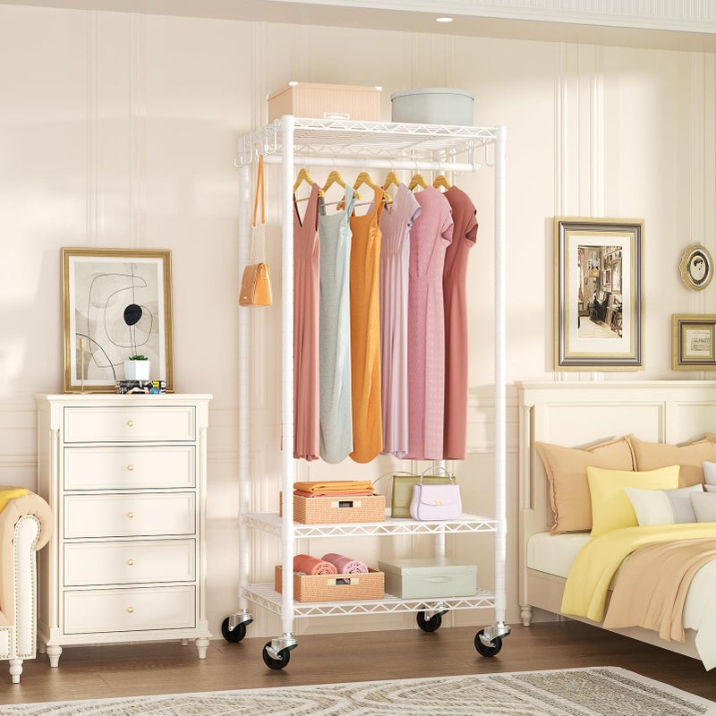 FUTASSI P6 Mini Rolling Clothes Rack Heavy Duty, Clothing Racks for Hanging Clothes, Freestanding Garment Rack with Wheels, Portable Closet Rack Max Load 360LBS, 23.6''W x 14''D x 74.6''H, White - Image 2