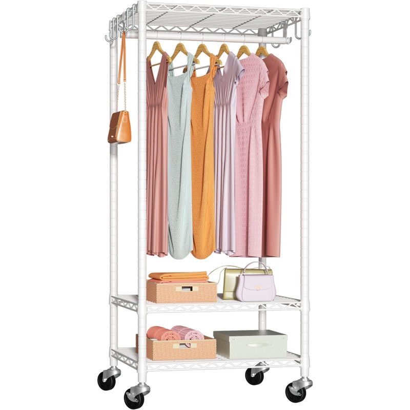 FUTASSI P6 Mini Rolling Clothes Rack Heavy Duty, Clothing Racks for Hanging Clothes, Freestanding Garment Rack with Wheels, Portable Closet Rack Max Load 360LBS, 23.6''W x 14''D x 74.6''H, White - Image 1