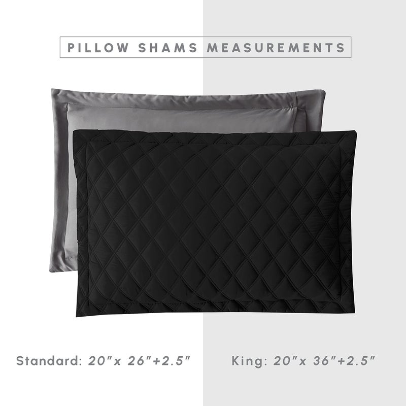 Elegant Comfort Elegant Comfort 3-Piece Quilted Reversible Bedspread Coverlet Set with Pillow Shams  Exquisite Diamond Stitching All Season Heavy Weight - Ultra Soft Premium Quilt- Twin XL  Black/Gray  - Image 4