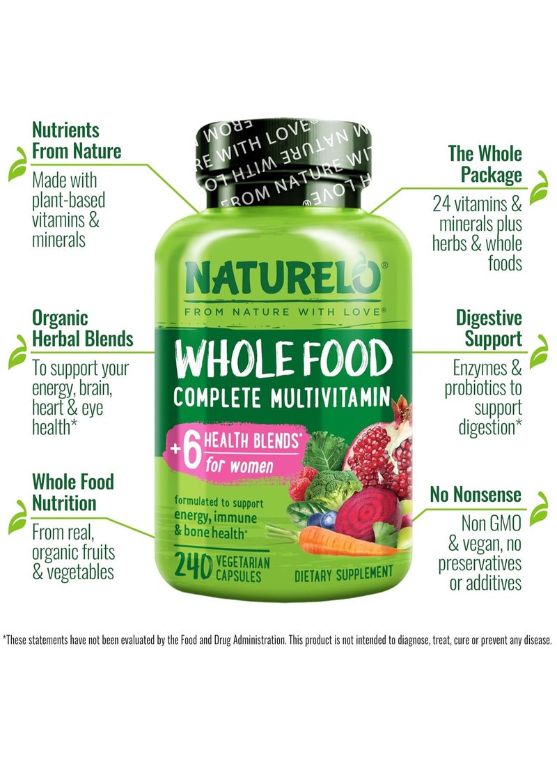 NATURELO - Whole Food Multivitamin For Women 240 Vegetarian Capsules Dietary Supplement - Image 1