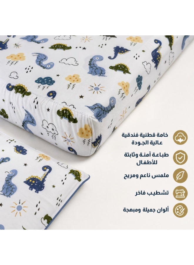 تى ام هوم طقم ملاية استك مطبوع ديناصور، 2 قطع، 120 × 200 سم، قطن طبيعي 100%، جودة فندقية فاخرة، متعدد الألوان - Image 5