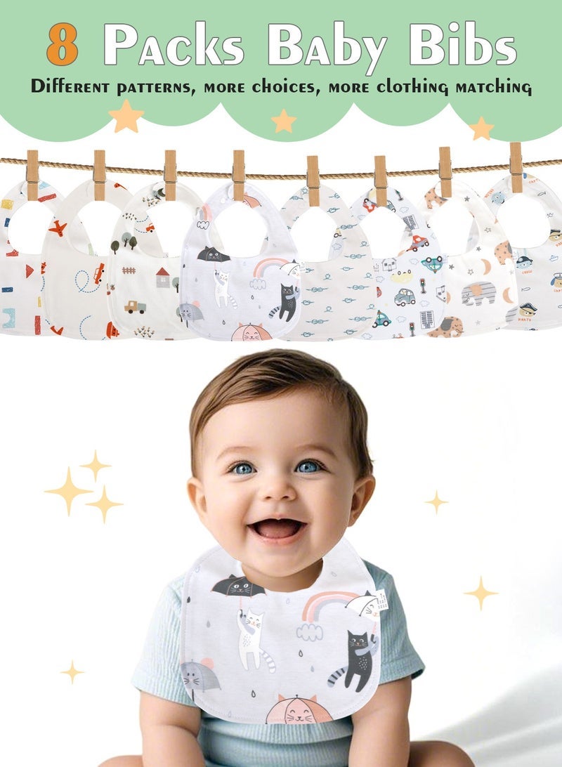 URbazaar 8 Pack Dribble Bibs, Soft Cotton Baby Teething Bibs Waterproof Drool Bibs (Multicolour). - Image 3