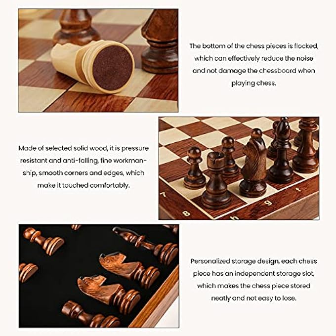 Eacam Wooden Chess Board Set  Foldable 15 Inch International Chess Game Board with Crafted Chess Pieces and Storage Slots for Kids Adults 154x154x10 Inch - Image 4