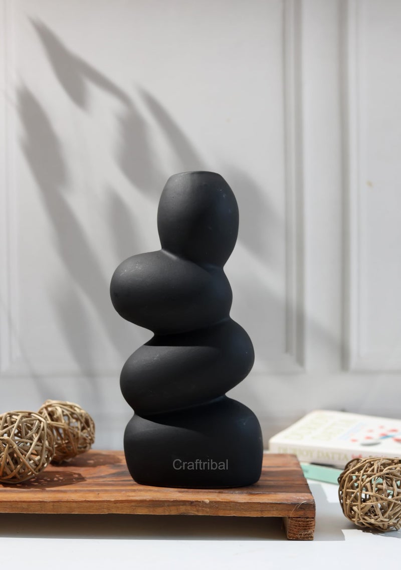 Craftribal's Pebble Vase (Set of 2)|Ceramic Flower Vase|10 Inches|Stone Vase|Color (White& Black) Pebble vase for Flowers Pampass Grass Home Decor Living Room Bedroom Office Center Table - Image 3
