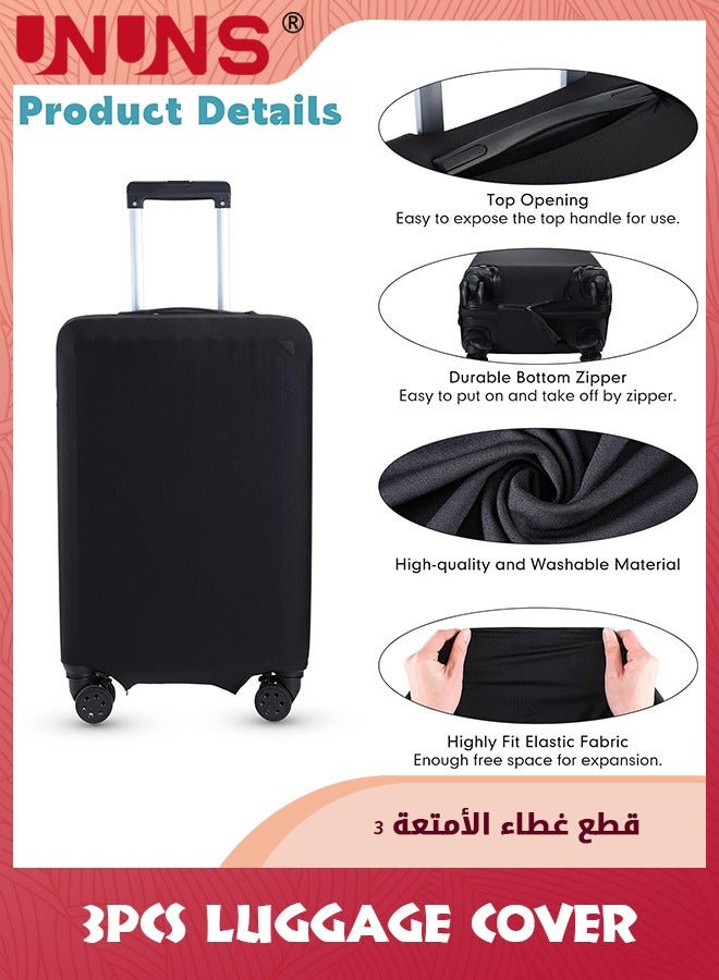 UNUNS 3 Pcs Luggage Cover,Travel Suitcase Cover Anti Scratch Luggage Protector Washable Fits 18-28 Inch Luggage (Black) - Image 3