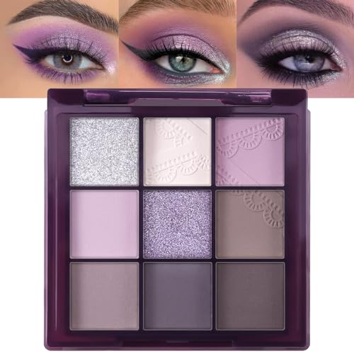 Erinde 9 Colors Eyeshadow Palette Matte Shimmer Glitter Eye Shadow Palette Makeup Highly Pigmented Long Lasting Waterproof Natural Neutral Nude Eyeshadow Make Up Pallet Purple Dreamscape - Image 1