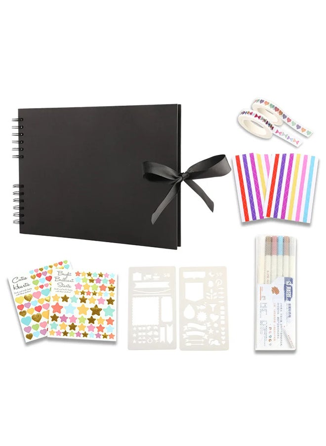 O Ozone 80 Pages Scrapbook Photo Album DIY Handmade Album Scrapbook Set with Metallic Markers, Craft Paper Stickers Artboards - Black  - Image 1
