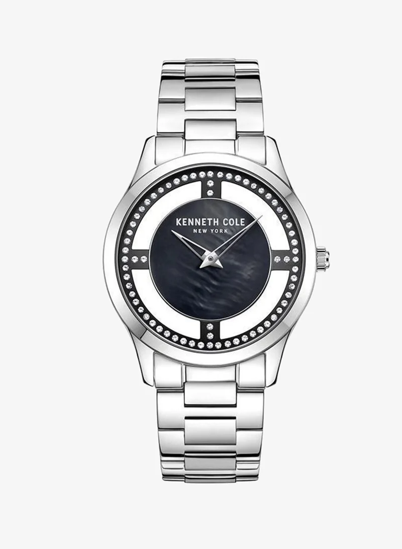 Kenneth Cole New York Modern Classic Black Dial Silver Stainless Steel Bracelet Analog Watch for Men 34mm