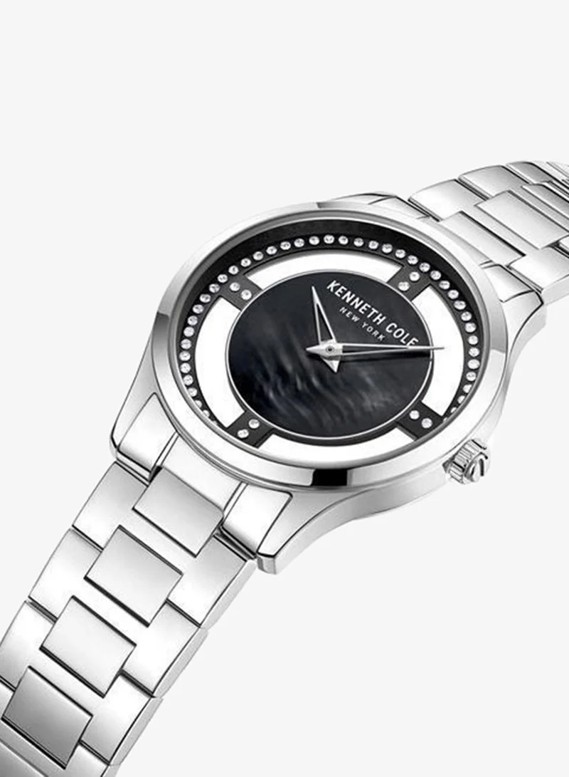 Kenneth Cole New York Modern Classic Black Dial Silver Stainless Steel Bracelet Analog Watch for Men 34mm