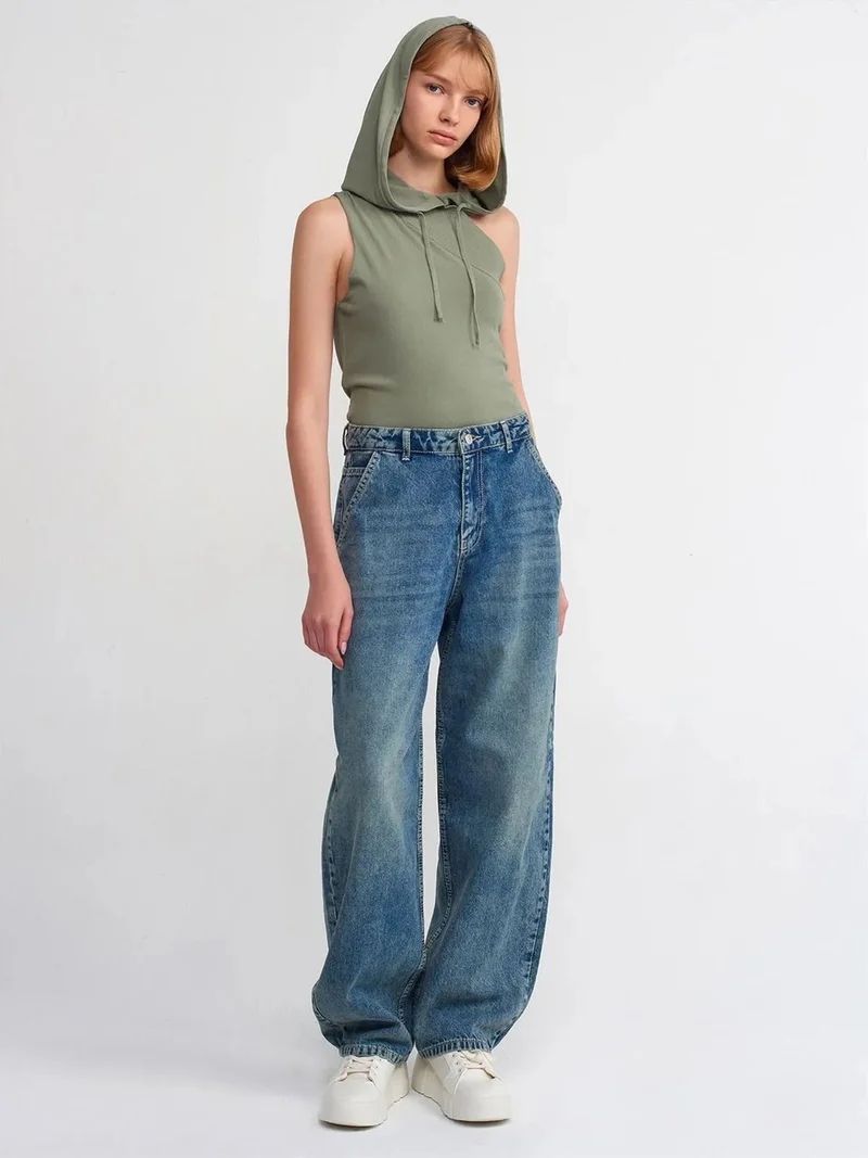 ديلفين Dilvin High-Waist Wide-Leg Cotton Denim Jeans